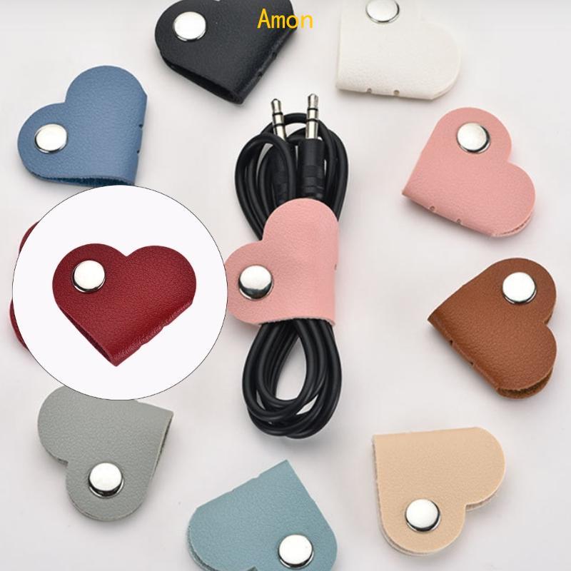 Amon Stylish PU Leather Cord Winder Heart Shaped Cable Organiser Data Cable Storage Tool for Headpho