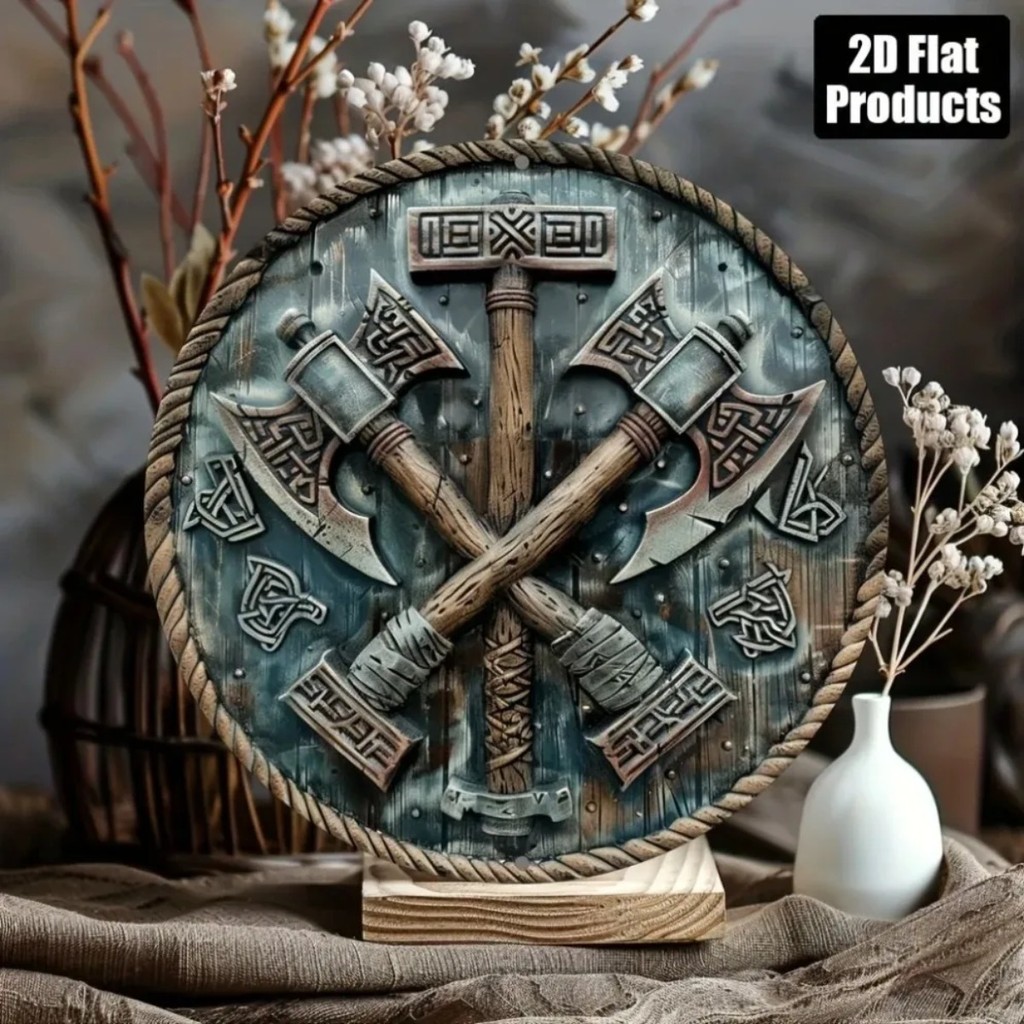 CIFbuy Vintage รอบโลหะ Wall Art Decor ป้ายอลูมิเนียม Nordic Tomahawk Axe Crossbones Home Bar