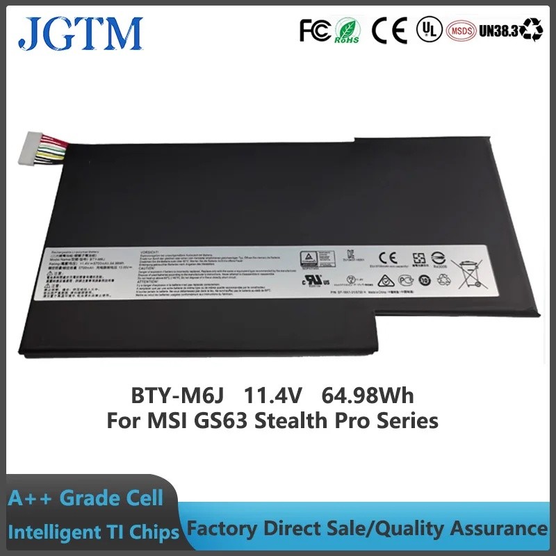 JGTM BTY-M6J 64.98Wh 11.4V แบตเตอรี่แล็ปท็อปเข้ากันได้กับ MSI GS63VR 6RF-016CN 905CN 7RF-239CN 258CN