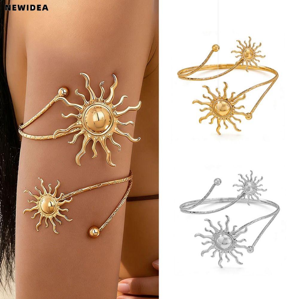 NEWIDEA Upper Arm Cuff Bracelet, Sunflower Gold Color Open Cuff Armlet, Metal Sun Cuff Arm Ring Wome