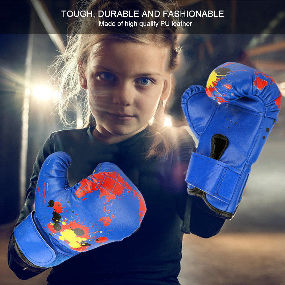 Calinodesign นวมชกมวยเด็กเด็กการ์ตูน MMA Sparring หนัง PU การฝึกอบรมสําหรับเด็กอายุ 2-11 ปี (สีน้ําเ