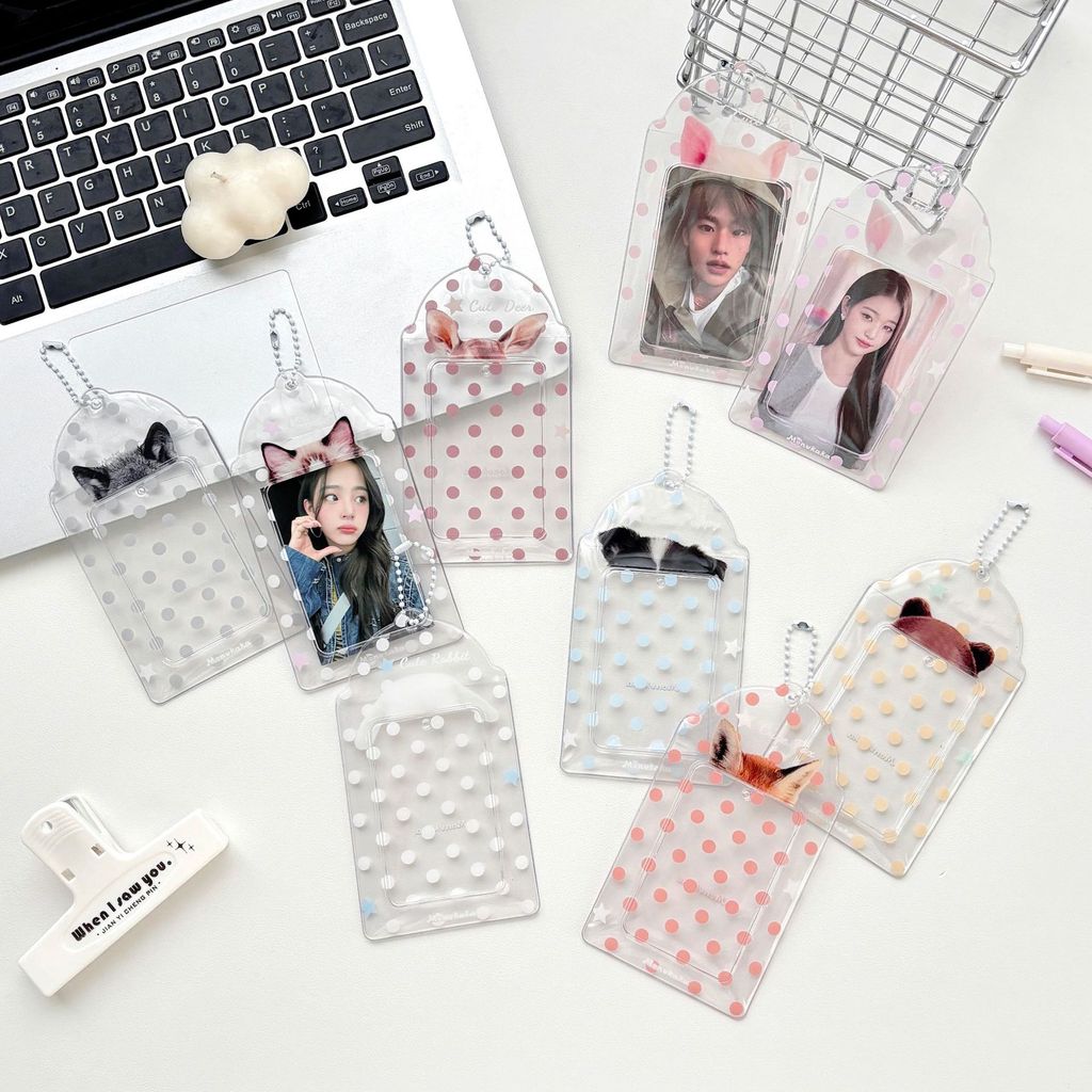 ใส Polka Do Animal Print 3 นิ้ว PVC Cards Idol Mini Cards Assorted Card Case
