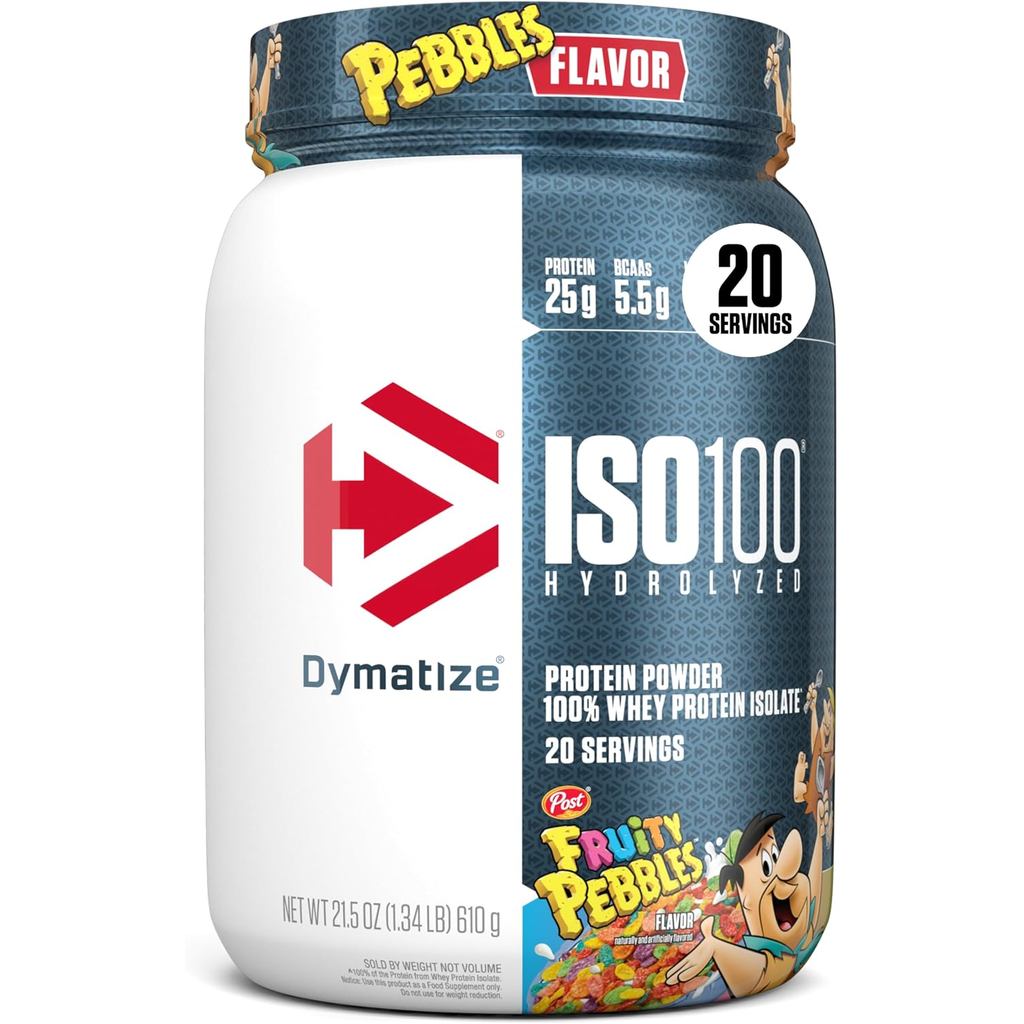 Dymatize x Fruity Pebbles ISO100 Whey Protein Powder Isolate, 25g of Protein, 20 Servings, 5.5g BCAA
