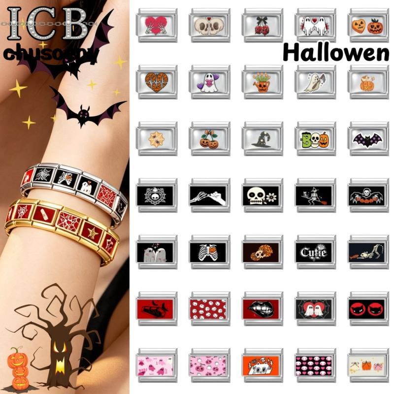 2026 ฮาโลวีน ใหม่แฟชั่น Đen Ball Charm อิตาเลี่ยน Links Fit 9 มม.สร้อยข้อมือสแตนเลสเครื่องประดับ DIY ทํา