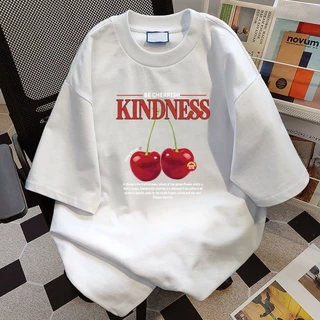 COD✅ (ส่งจากกรุงเทพ)BOOM Shop เสื้อยืด oversize -🍒แฟชั่นหวานเชอร์รี่ตัวอักษรพิมพ์เสื้อยืดผู้หญิงแขนสั้น