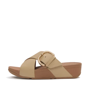 FITFLOP LULU RESIN-BUCKLE CROSS SLIDES รองเท้าแตะผู้หญิง รุ่น JE8-923 สี CAPPUCCINO