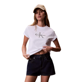 CALVIN KLEIN เสื้อยืดคอกลมแขนสั้นผู้หญิง Monogram Logo ทรง Regular รุ่น 47B864G YAF-สีขาว