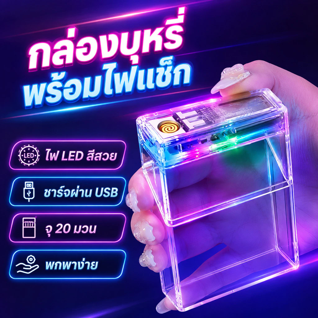 🔥จัดส่ง 2 ชั่วโมง🔥กล่องบุหรี่ กล่องใส่บุหรี่พร้อมไฟแช็ค 2in1 ชาร์จไฟด้วยสาย USB 9193 ของขวัญ ไฟแช็กไฟฟู่