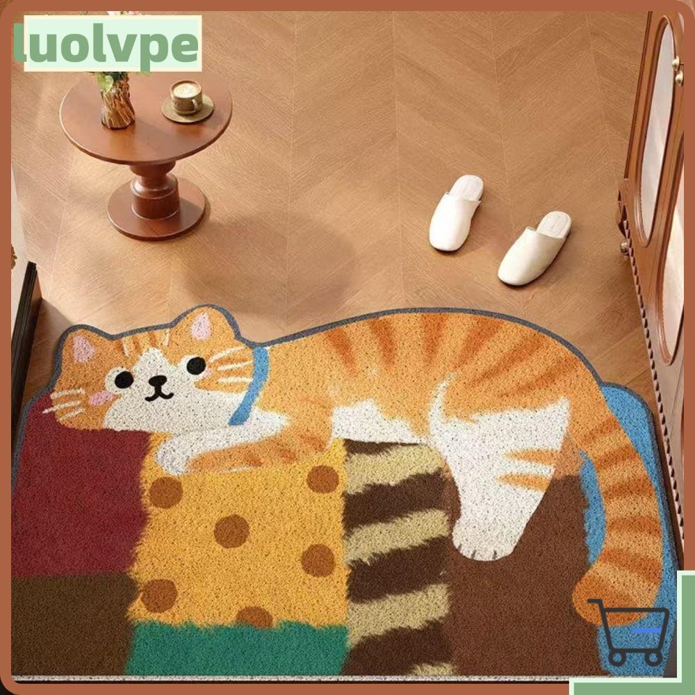 LUOLVUO Entryway Rug, Quick-Drying Anti-Slip Cartoon Cat Floor Mat, Cute Water Absorbing 50x80cm Doo
