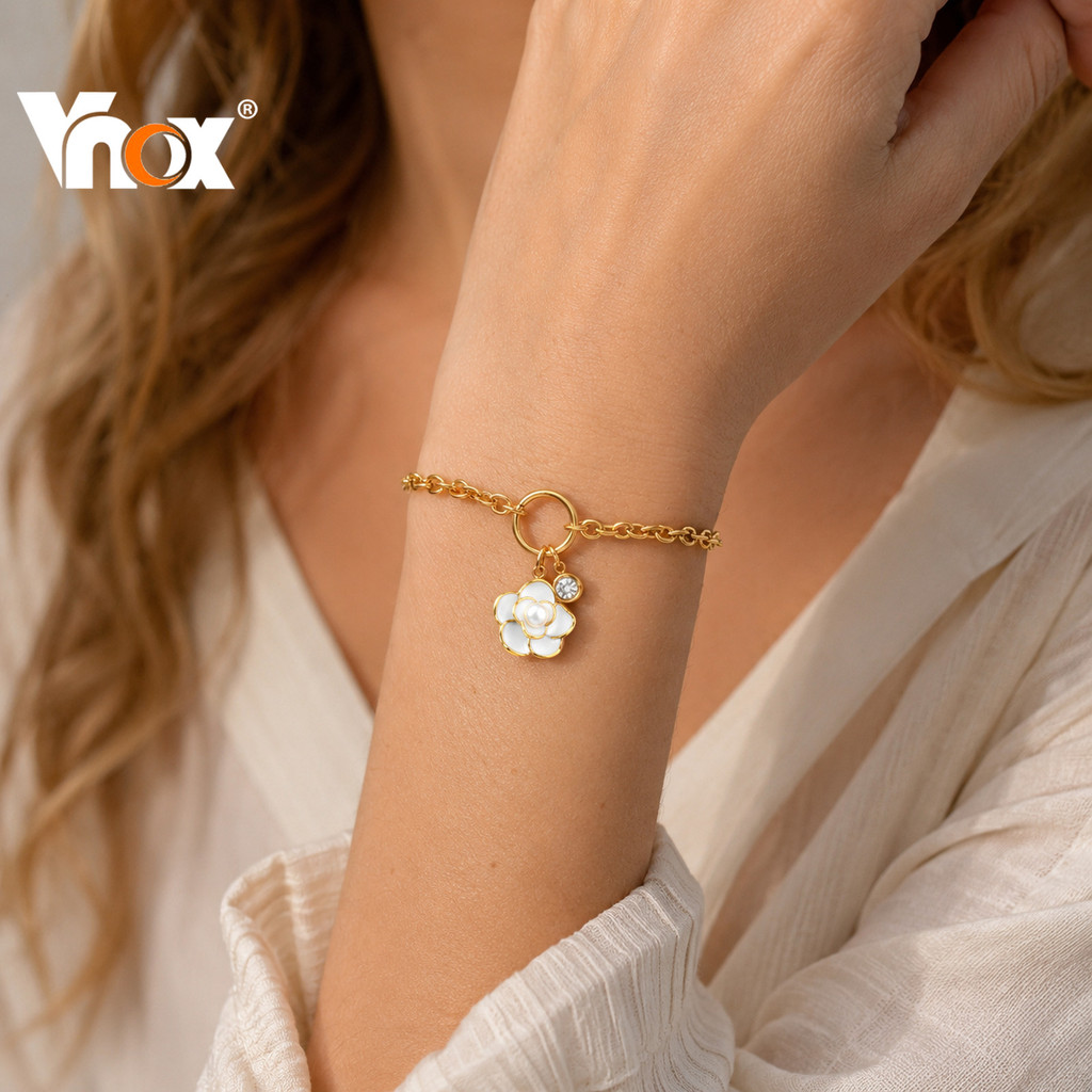 Vnox سوار زهرة بالمينا مطلي ذهب