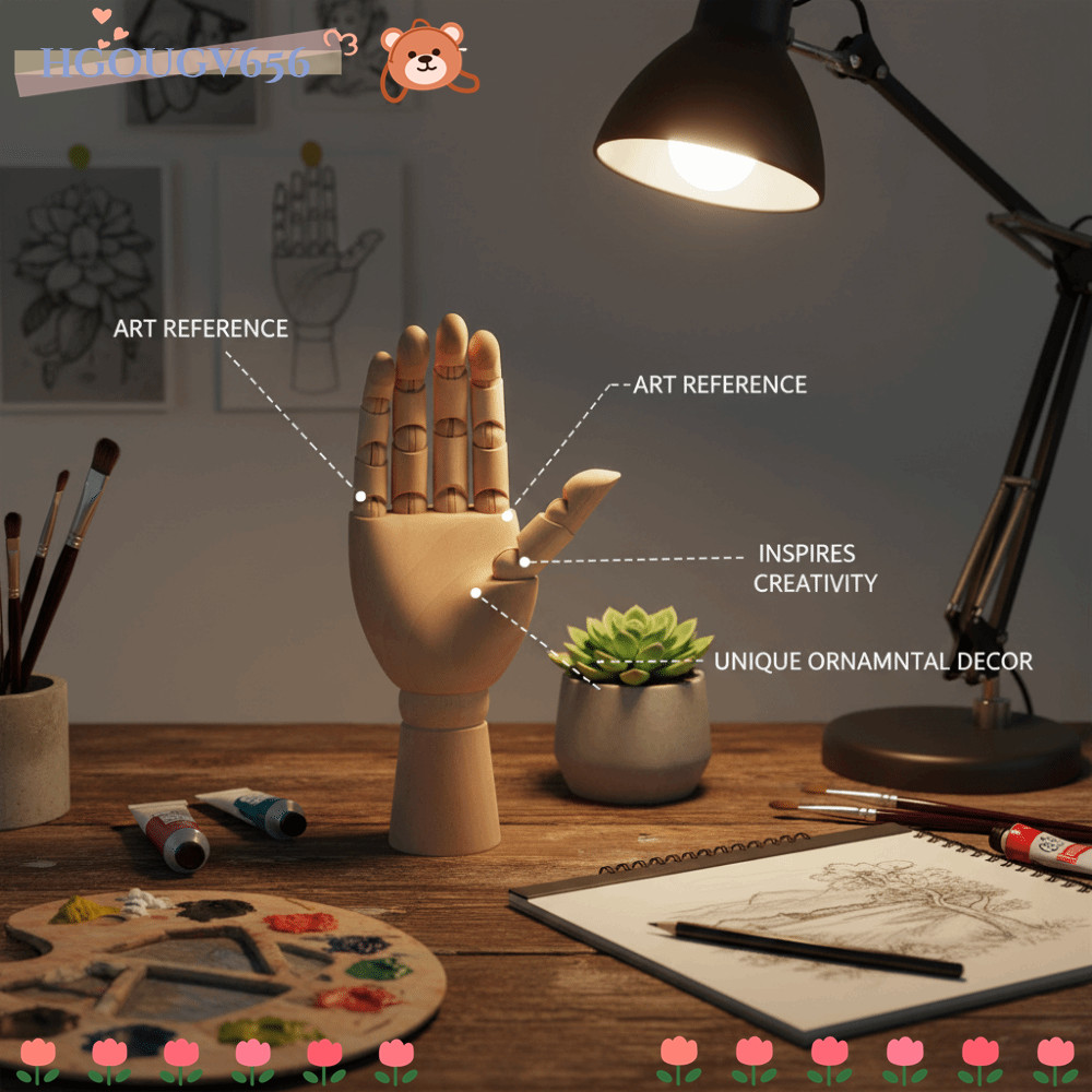 HGOUGVT 1 ชิ้น Mannequin Hand, ยืดหยุ่น Movable Fingers ปรับ Joint ไม้มือรุ่น, Gesture Study Wood To