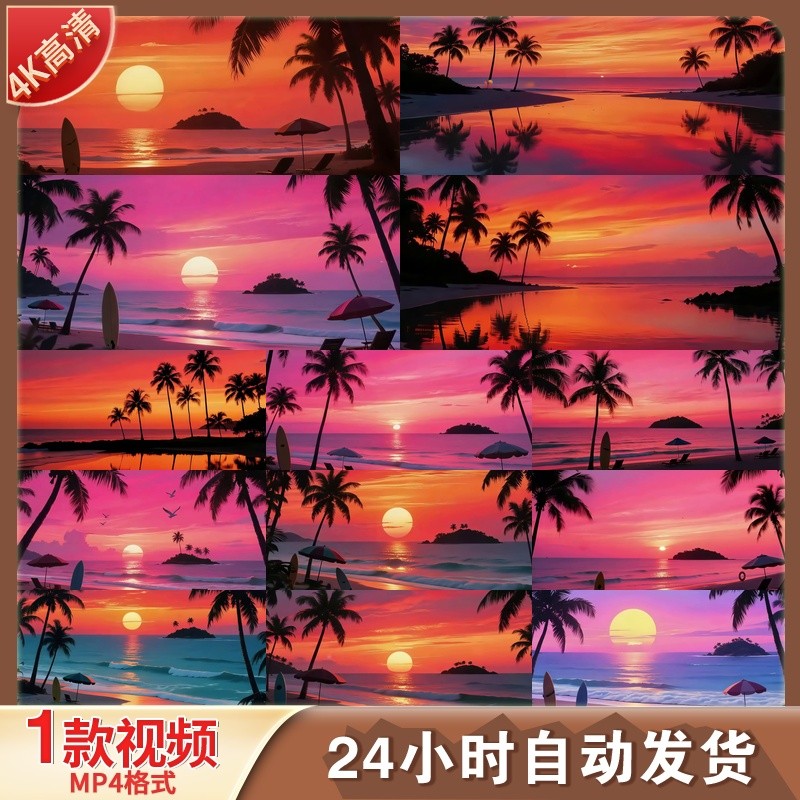 High-Definition Pink Beach Sunset Coconut Forest Tropical Island Vacation Sunset Seascape Beautiful 