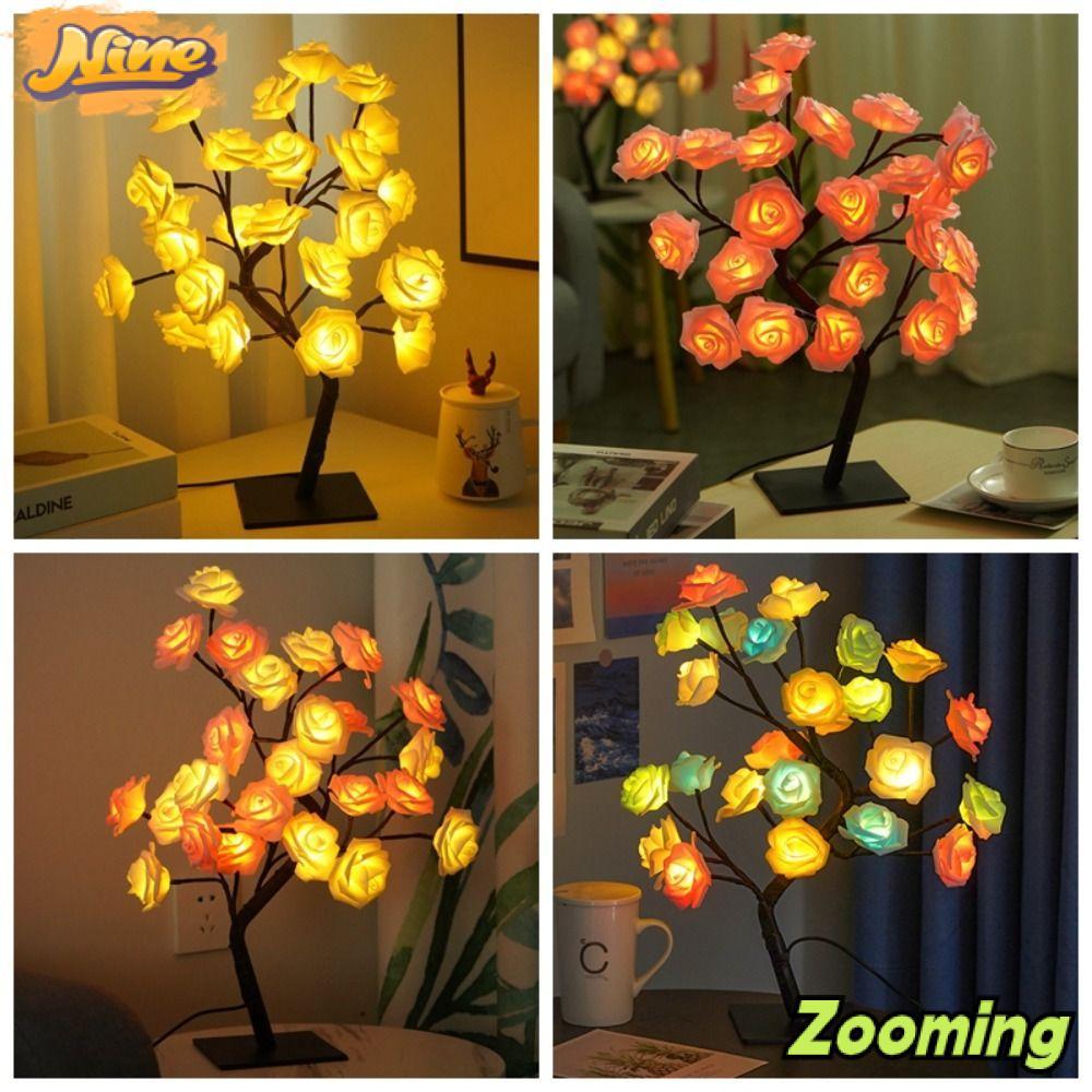 ZOOMING Rose Flower Tree Night Light, LED ตกแต่ง Rose Flower Tree โคมไฟ, ของขวัญวันวาเลนไทน์ USB Pow