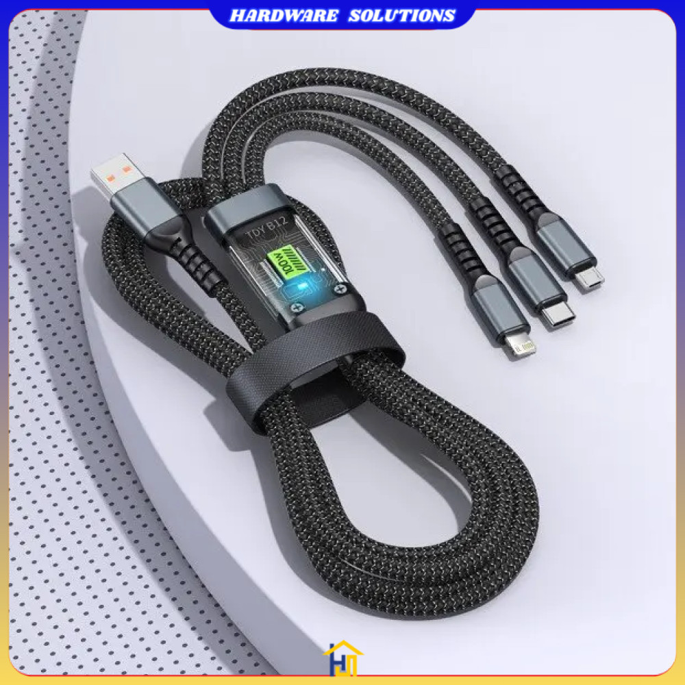 เครื่องชาร์จสายเคเบิลข้อมูล 3-in-1 Micro USB Lightning Type C 20V 100W 1.2M - OL601