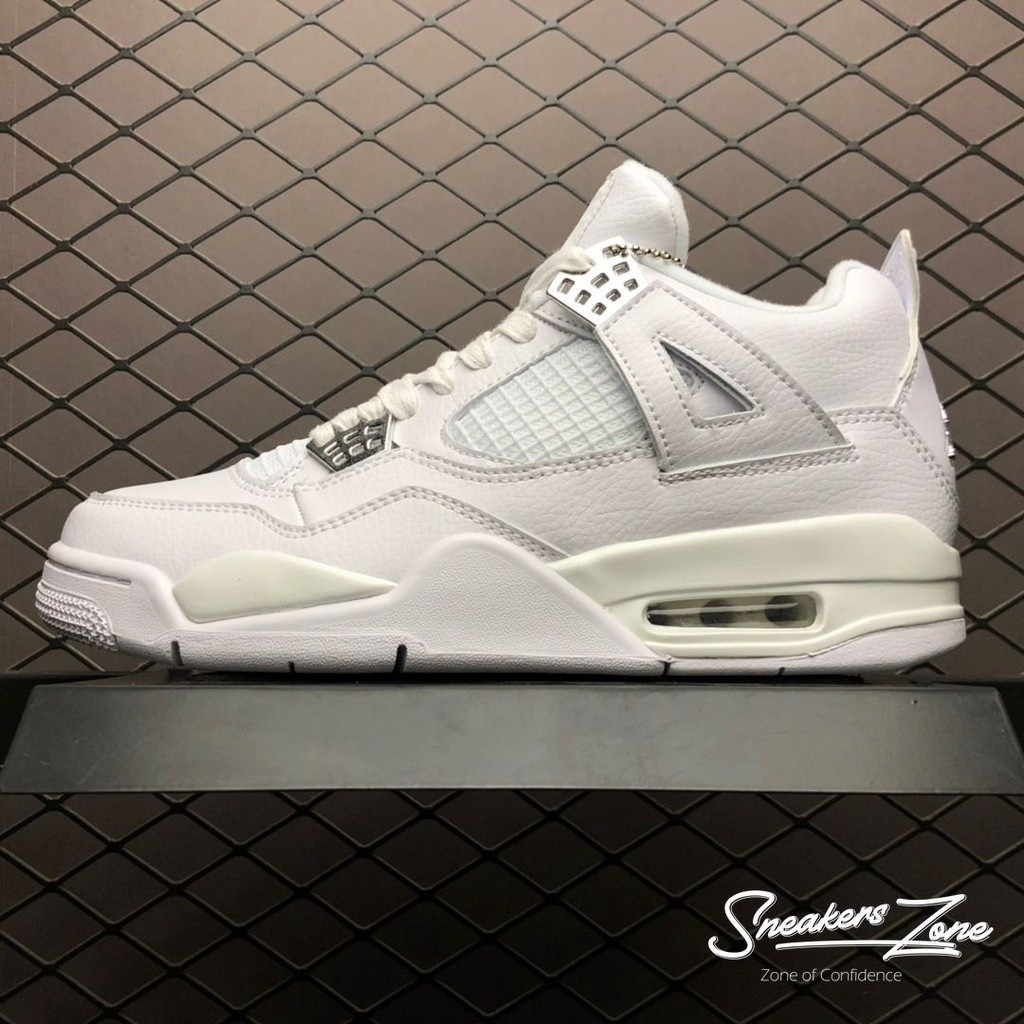 Air Jordan 4 retro เงินบริสุทธิ์รองเท้าผ้าใบต่ําพิมพ์สีขาวเต็มรูปแบบมีสไตล์สุดสําหรับผู้ชายและผู้หญิ