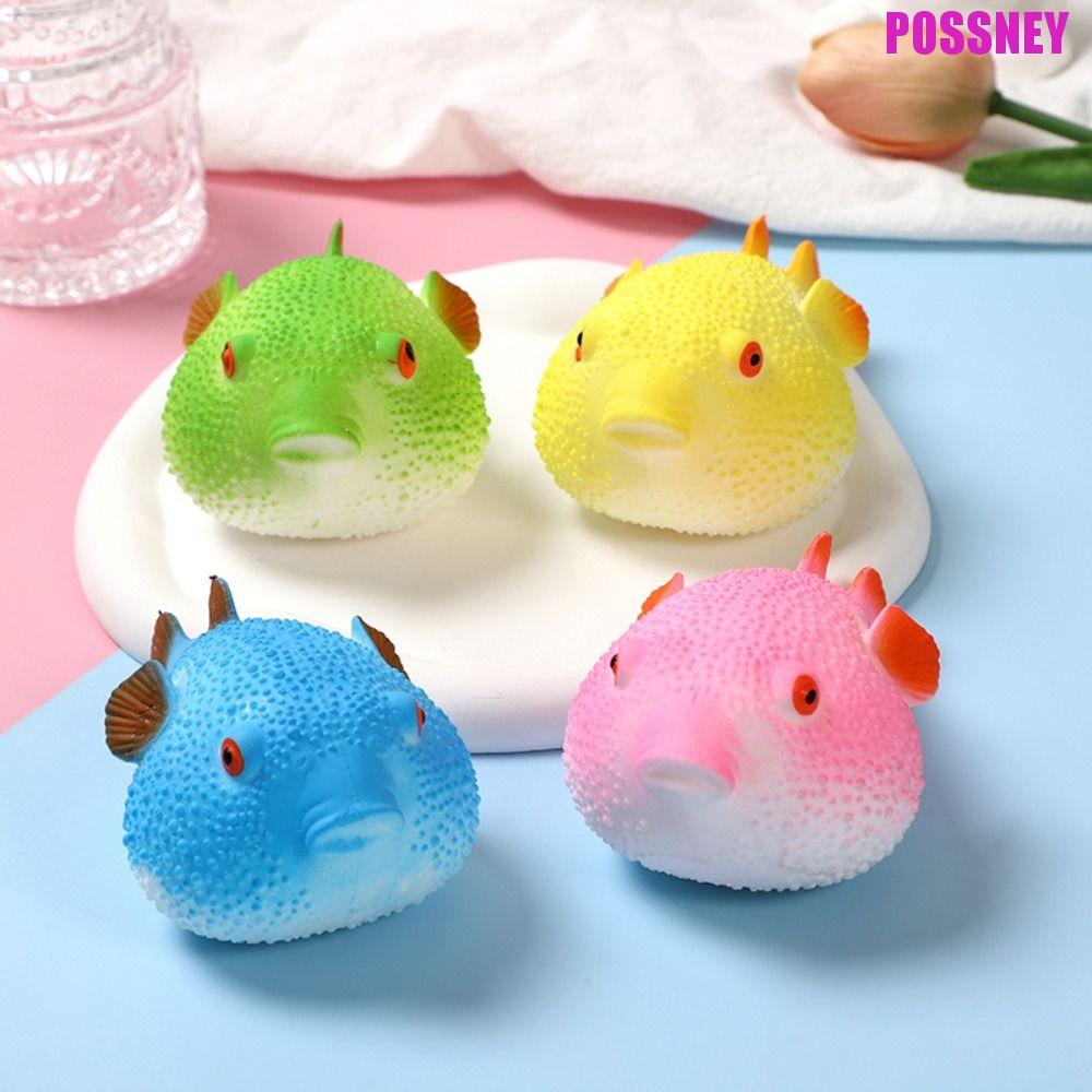 POSSNEY Pufferfish บีบของเล่นหยิก, Pufferfish TPR Pufferfish Squeeze ของเล่น, Kawaii จําลองการ์ตูน S