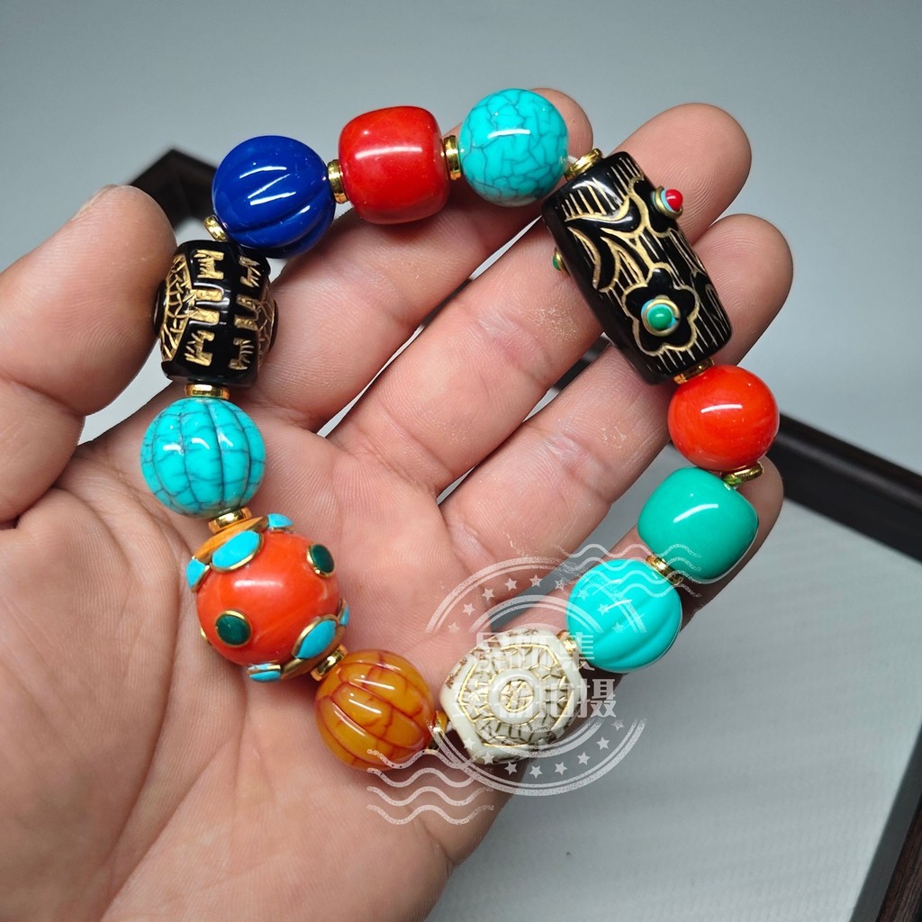 T สร้อยข้อมือทิเบต Retro Treasure สร้อยข้อมือสร้อยข้อมือสไตล์ King Kong Star Moon Bodhi 108 ลูกปัดอุ