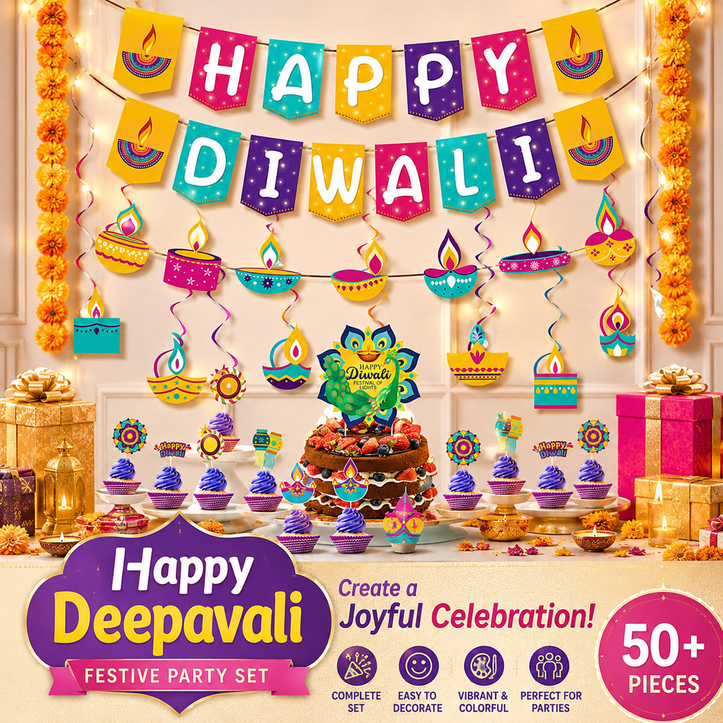 Deepavali แขวนชุดเครื่องประดับ Happy Diwali แบนเนอร์ Swirl รังผึ้งจี้สําหรับ Home Party Festival