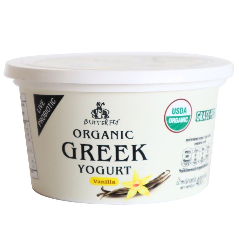 บัตเตอร์ฟลายกรีกโยเกิร์ตกลิ่นวานิลลา 400ก Butterfly Greek Yogurt Vanilla Flavor 400g. [หมายเลขบาร์โค้ด 8858911201588 ]