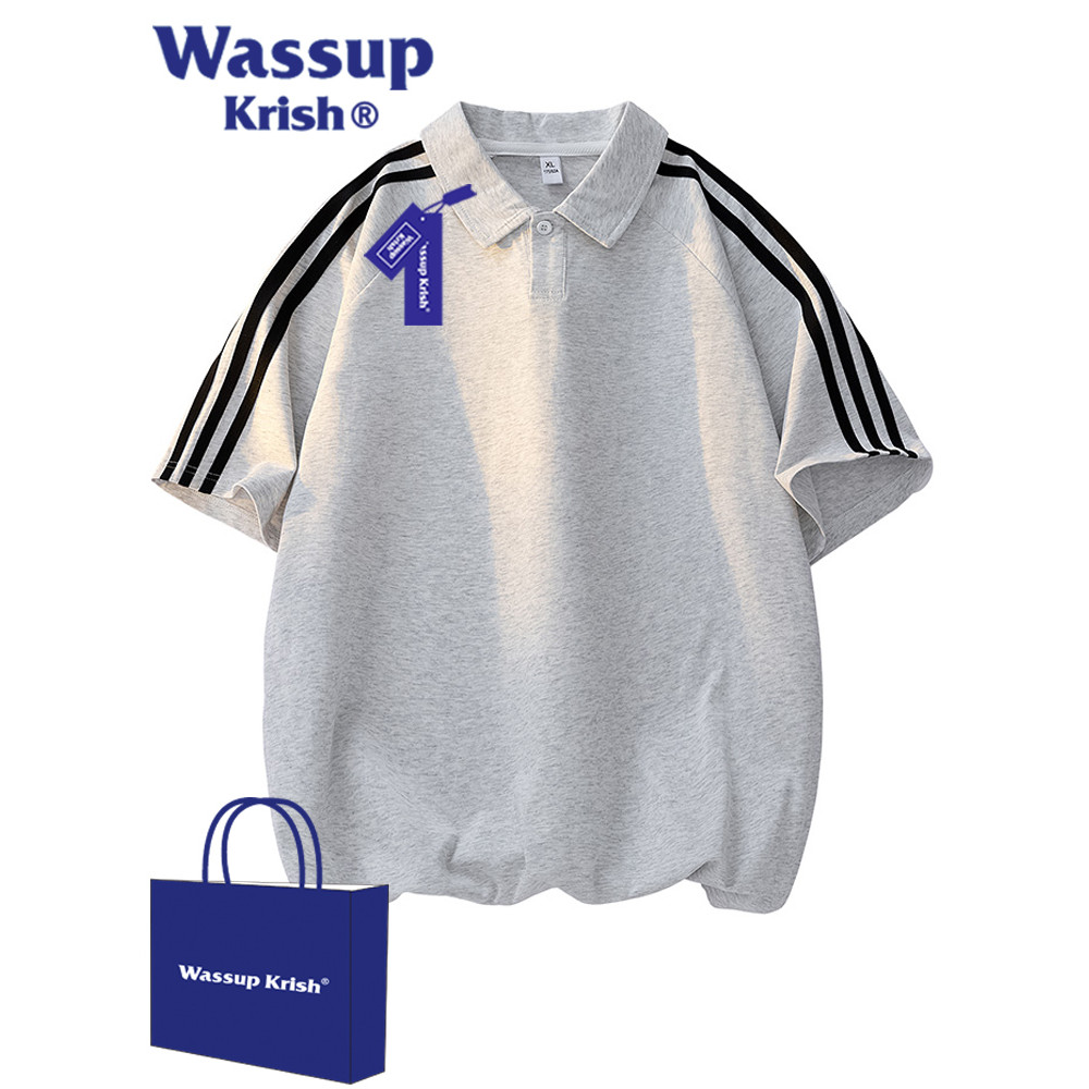 WASSUP KRISH เสื้อโปโลปกผู้ชาย 2025 ฤดูร้อนสไตล์ใหม่เย็บลายด้านบนเสื้อยืดแขนสั้นลําลอง
