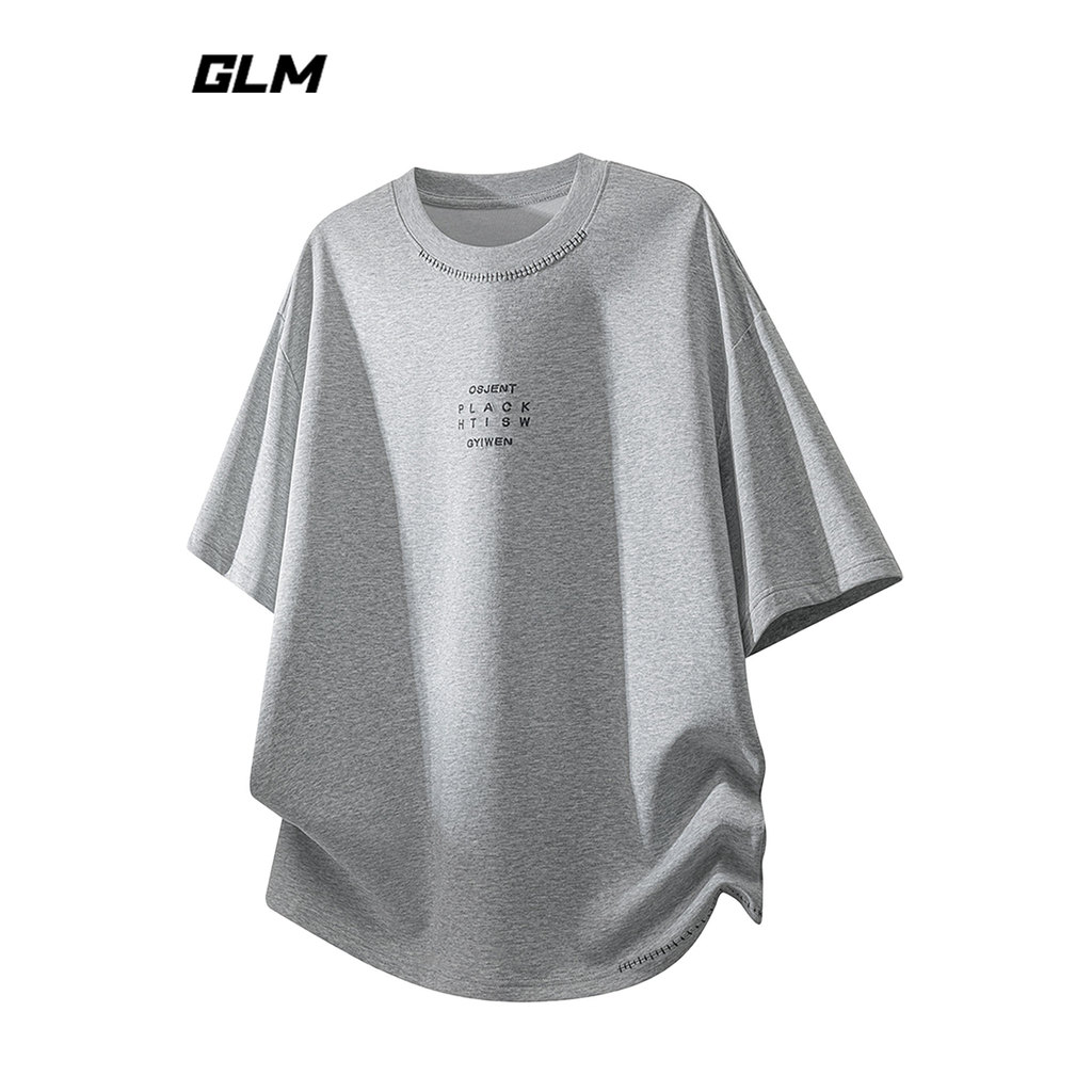 GLM อย่างเป็นทางการของแท้รอบคอสีทึบเสื้อยืดแขนสั้นผู้ชายหลวมสบายๆ All-Match สบายอินเทรนด์ฤดูร้อน