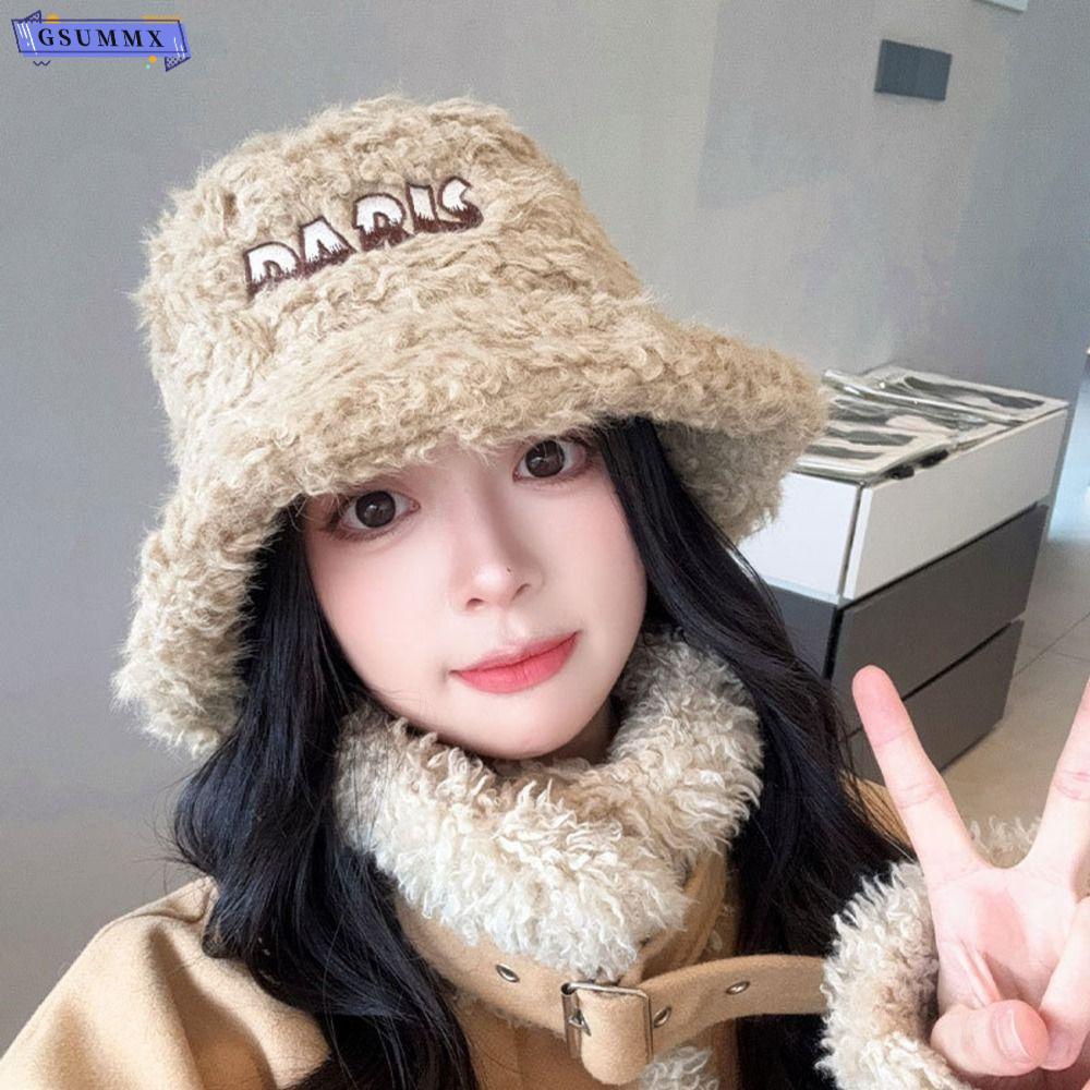 GSUMMX Fuzzy Bucket Hat, One Size Fit Face Slimming Warm Fall Winter Hat, Fashion Polyester Fisherma
