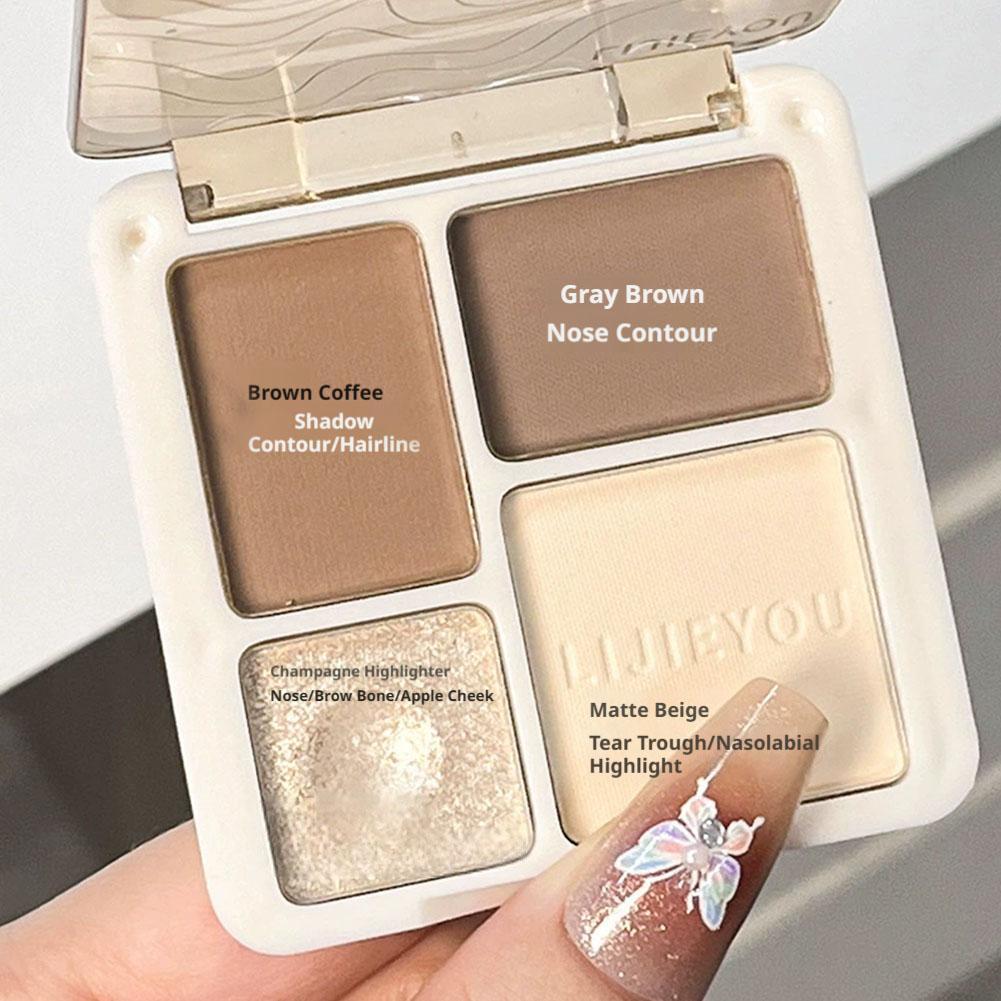 4 Four Color Contour High Gloss Powder Palette Matte Shadow Bronzer แต่งหน้าจมูก Palette T5a0