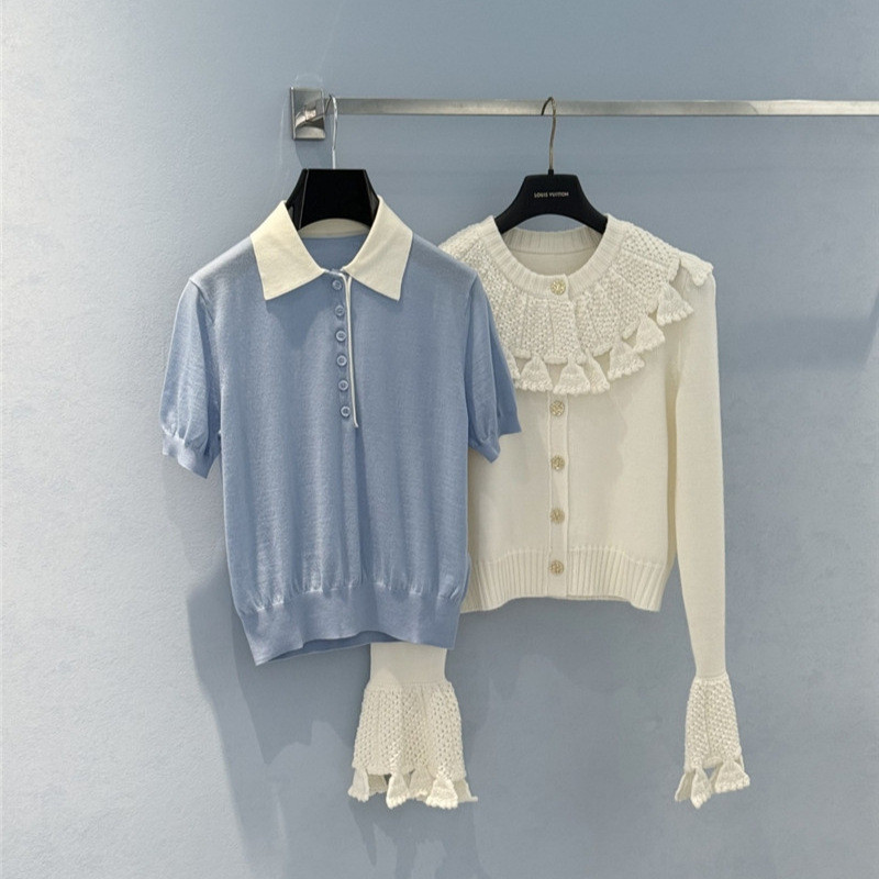 P Q6Q สีฟ้าปักเสื้อโปโลผู้หญิงฤดูร้อนสไตล์ใหม่Lapel Contrastสีถักแขนสั้นเสื้อยืดผู้หญิงฤดูร้อน