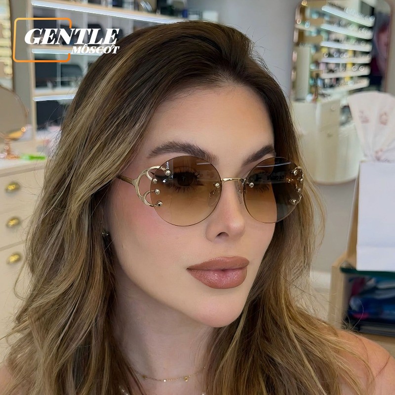 (GENTLE MOSCOT) แว่นกันแดดไร้กรอบทรงกลมสไตล์ตะวันตกสําหรับผู้หญิง UV400 Sun Glasses Sunnies