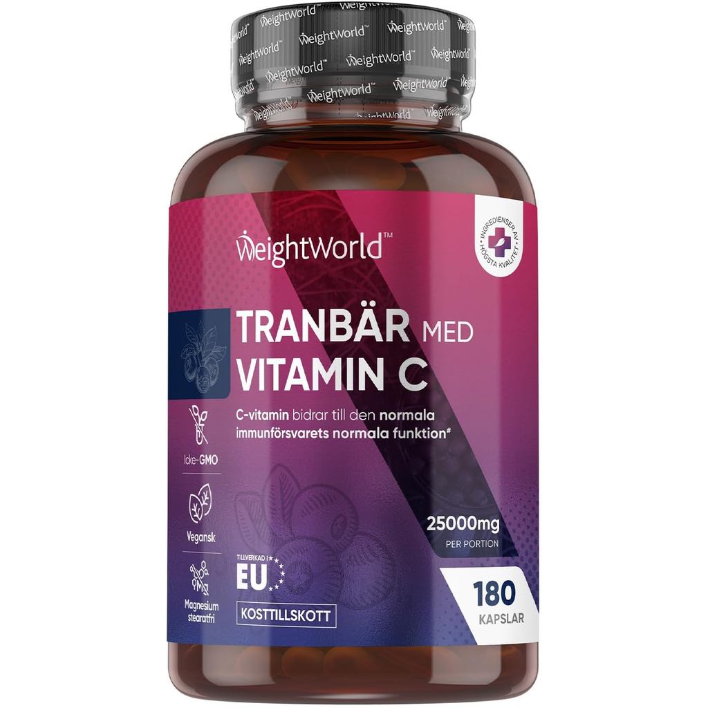 Tranbscarslar med Vitamin C - motsvarar ca 25.000 mg tranbärspullver (50:1) - 6 ม. frborkning - 180 