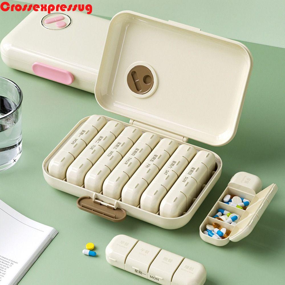 VORTEX ที่เก็บยา 7 วัน ป้องกันฝุ่น 21/28 Grid Daily Pill Box, Pill Organizer Week Mark Moisture-proo