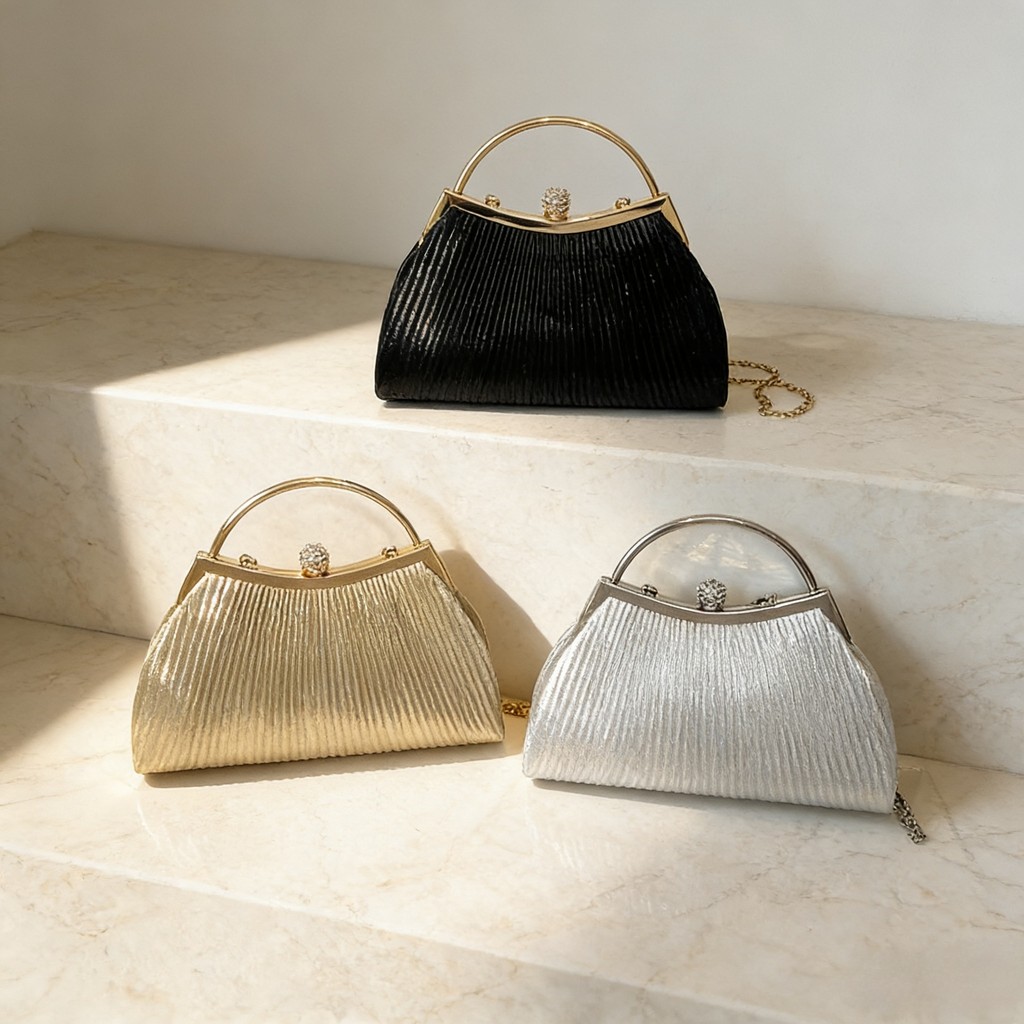 Light Luxury Ladies Banquet Bag Diamond-Inlaid Pleated Berrow Batch Banquet Fashion Evening Bag