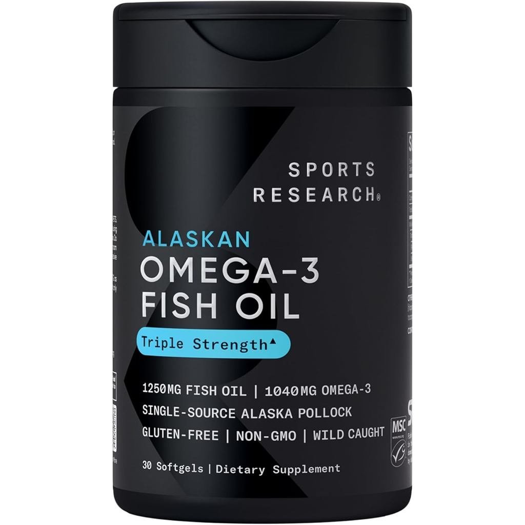 วิจัยกีฬา® Omega-3 Fish Oil 1250mg จาก Wild Alaska Pollock, 30 Count