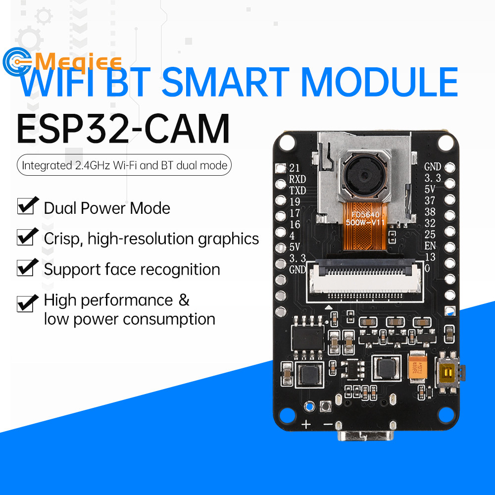 ESP32-CAM บอร์ดพัฒนา WiFi โมดูลบลูทูธ CH340X OV5640 AF-72 มม. กล้อง 500W พิกเซล