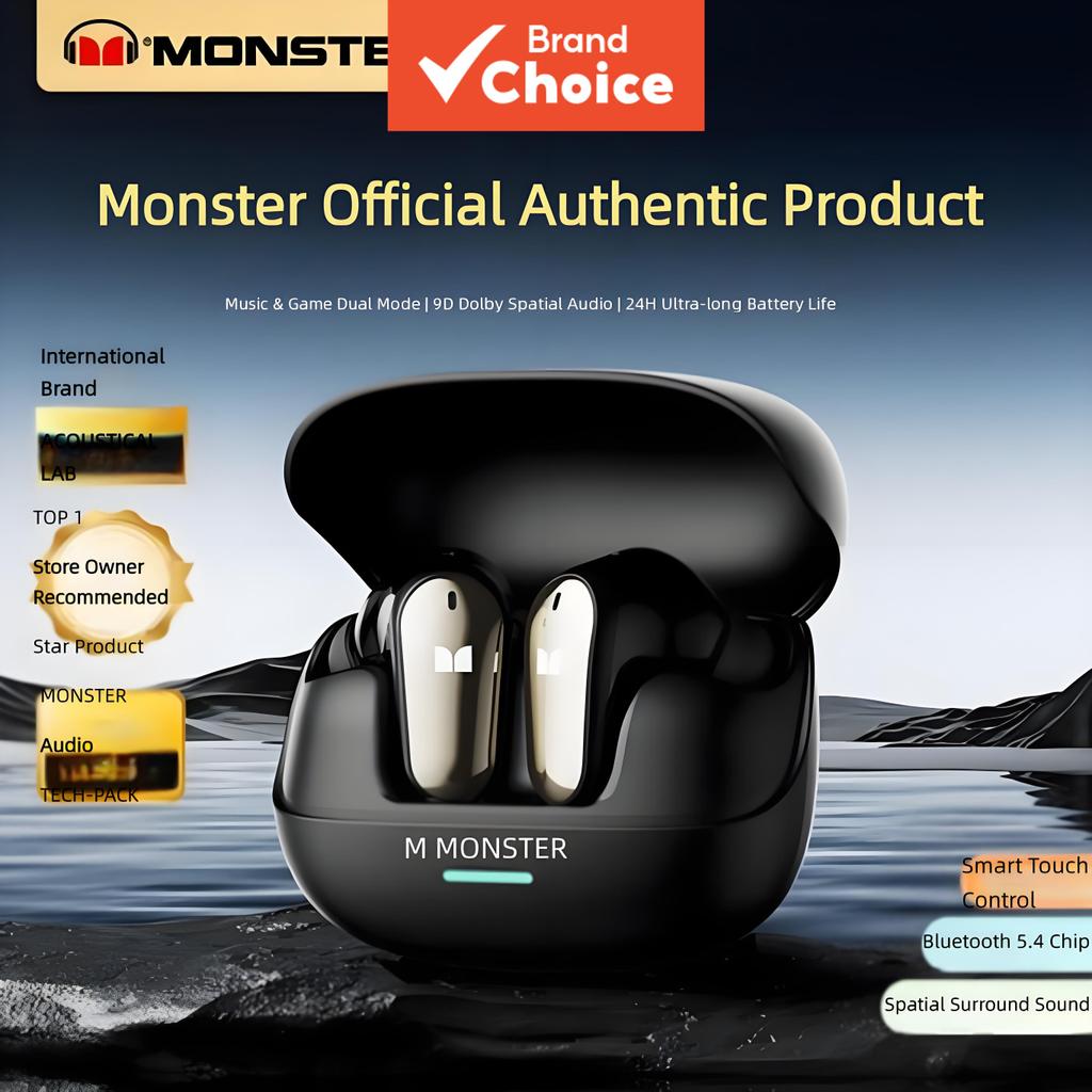 หูฟังไร้สาย Monster MQT52 บลูทูธ สีฟ้า หูฟังเกมมิ่งตัดเสียงรบกวนสําหรับกีฬา หูฟังอินเอียร์ความหน่วงต