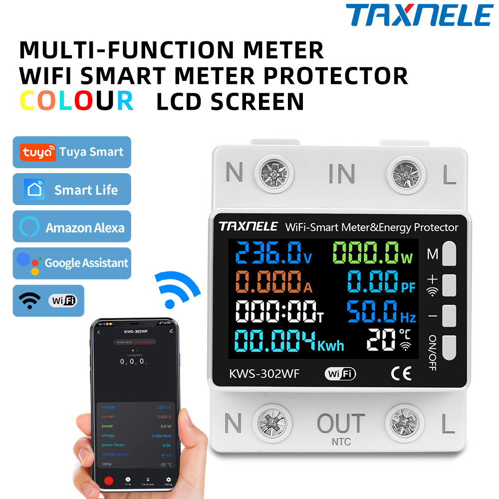 TUYA WiFi Smart Power Meter ป้องกันแรงดันไฟฟ้า Circuit Breaker Energy kWh อุณหภูมิเมตร kws-302
