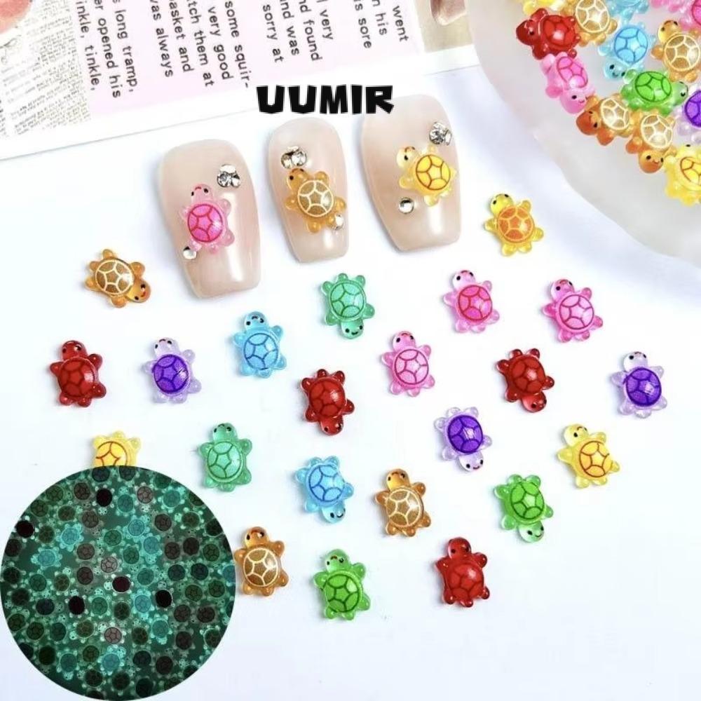 UUMIR เต่าเรืองแสง 100 ชิ้น, Dopamine เรืองแสงในมืดสีสัตว์เรซินขนาดเล็ก, DIY การ์ตูนจิ๋วตุ๊กตานางฟ้าตกแต่งสวน