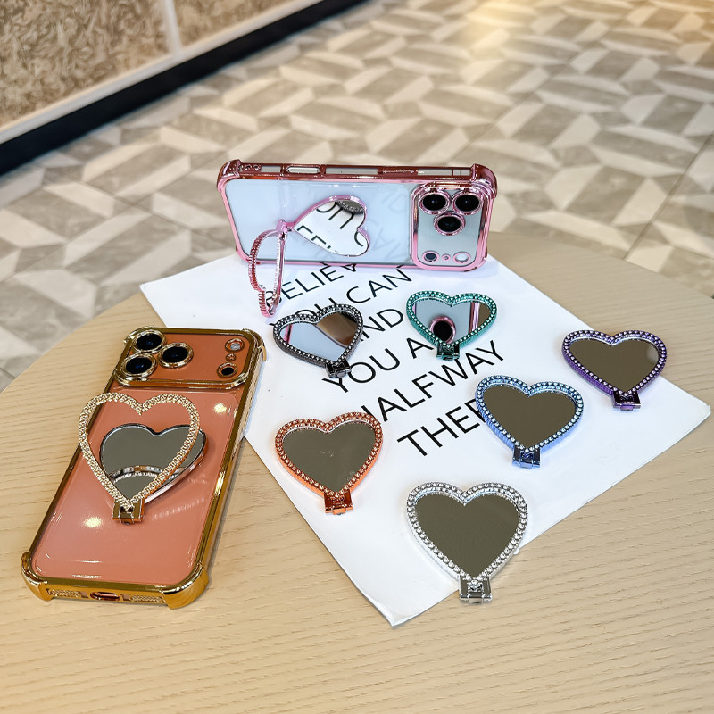 ที่วางโทรศัพท์แบบมีกระจกรูปหัวใจ พกพาได้ ที่วางแหวนอเนกประสงค์สำหรับเคสโทรศัพท์ อุปกรณ์เสริมสำหรับตั้งโต๊ะ