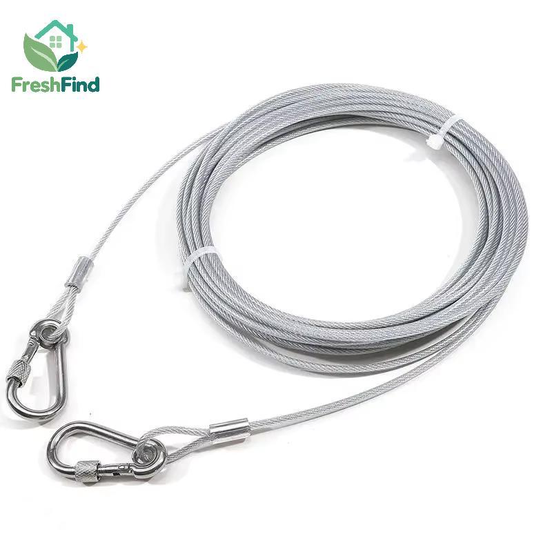 [Find] 2 ชิ้น Double-headed Dog Tie Out Cable Weatherproof Steel Pet Leash Rope with Metal Bule for 