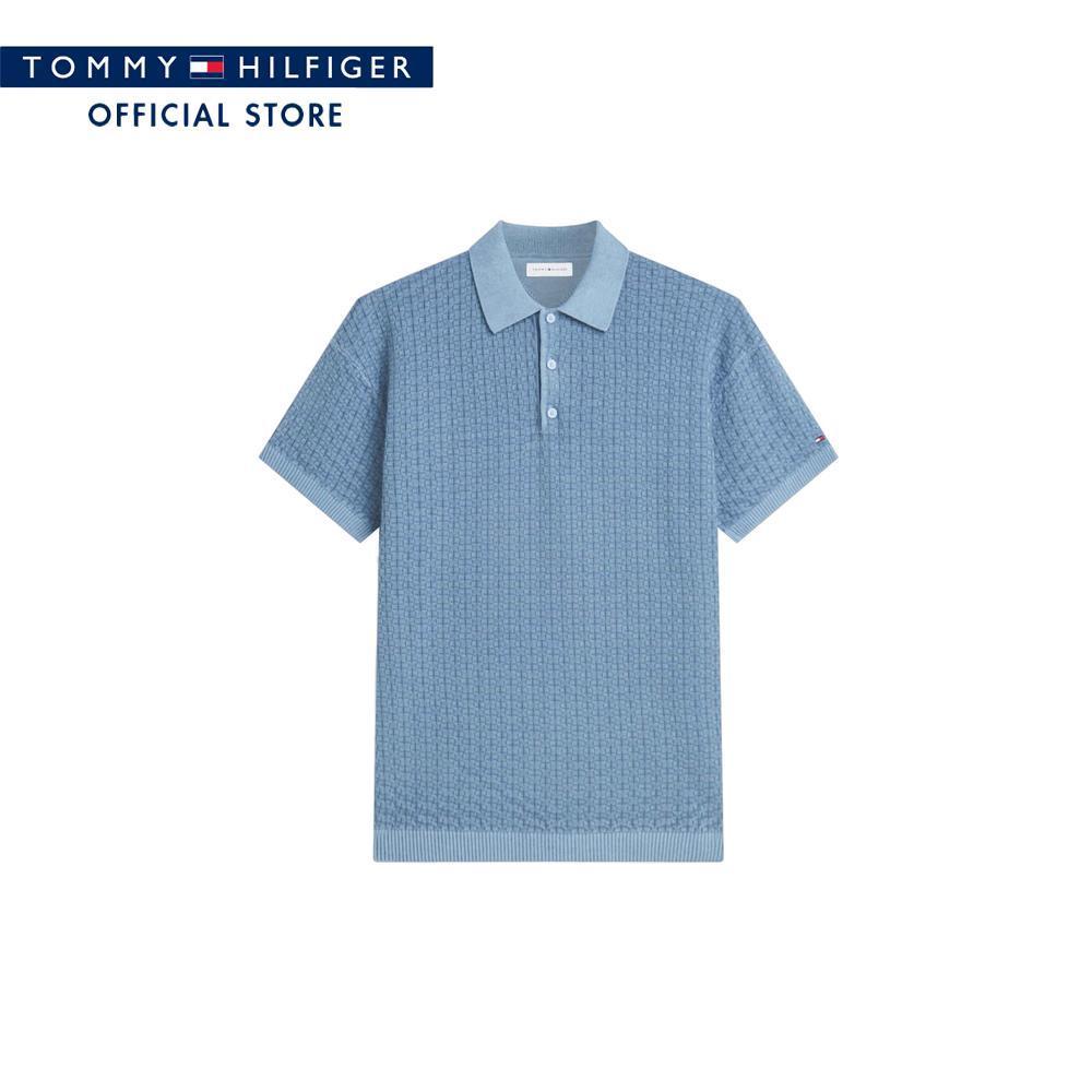 Tommy Hilfiger เสื้อสเวตเตอร์ ผู้ชาย รุ่น MW0MW43246 C2B - สีน้ำเงิน ทรง Relaxed Fit