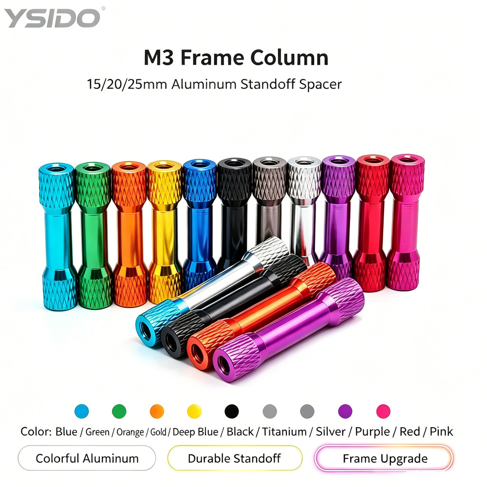 M3 กรอบคอลัมน์ 15/20/25 มม.คู่รอบ Knurled อลูมิเนียมที่มีสีสัน Standoff Spacer คอลัมน์รอบสําหรับ RC 
