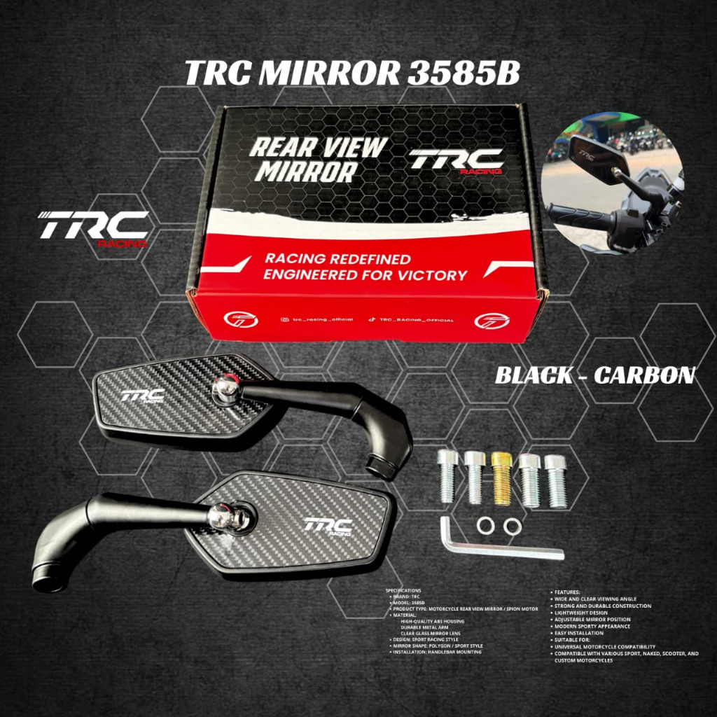 TRC Racing 3585B สีดําคาร์บอนกระจกรถจักรยานยนต์สไตล์ Racing รุ่น Universal Vario Mio NMAX Aerox Vixi