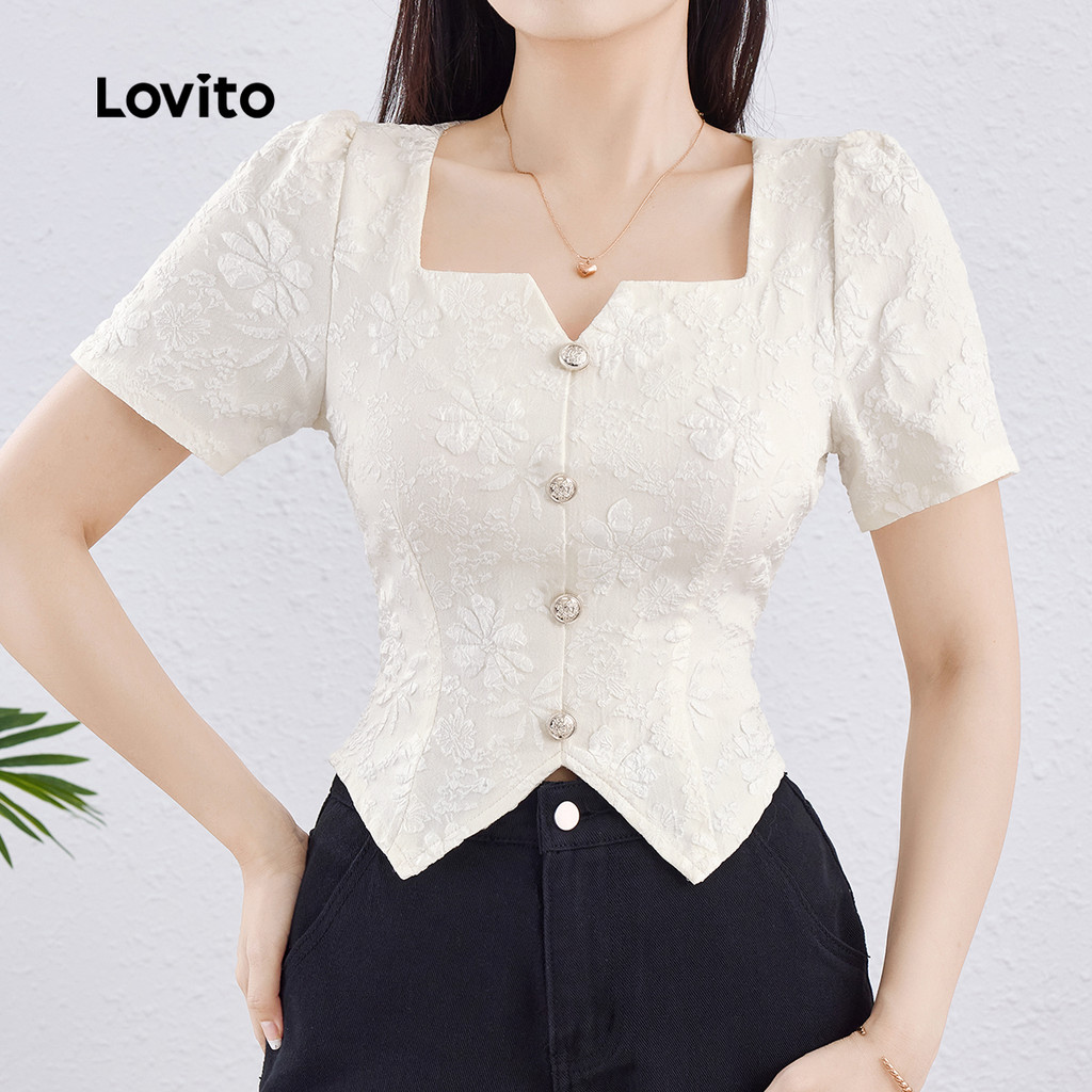 Lovito قميص نسائي أبيض بأزرار — صورة 4