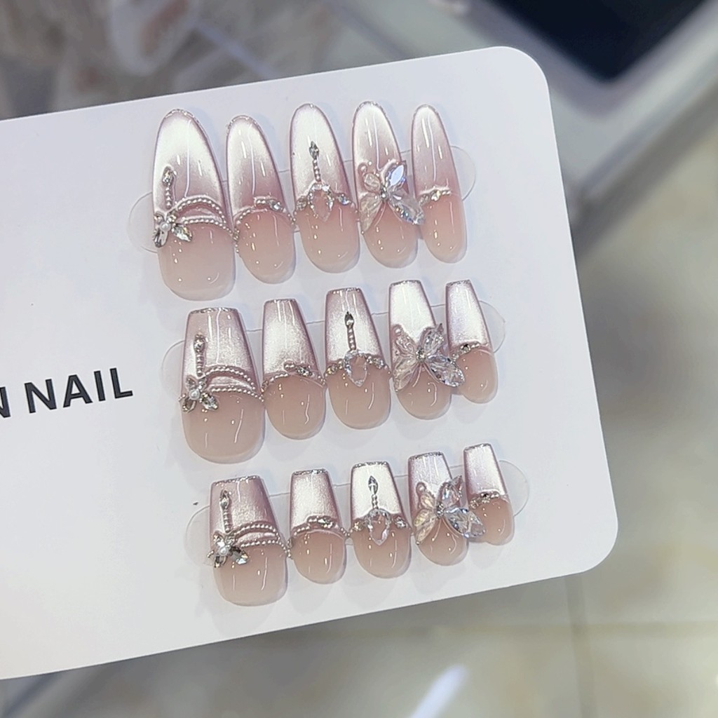 现货现发纯手工光疗穿戴甲片紫霞仙子穿戴甲批发成品重复使用美甲贴Pure handmade light therapy wear A piece Zixia fairy wearluozukun093t