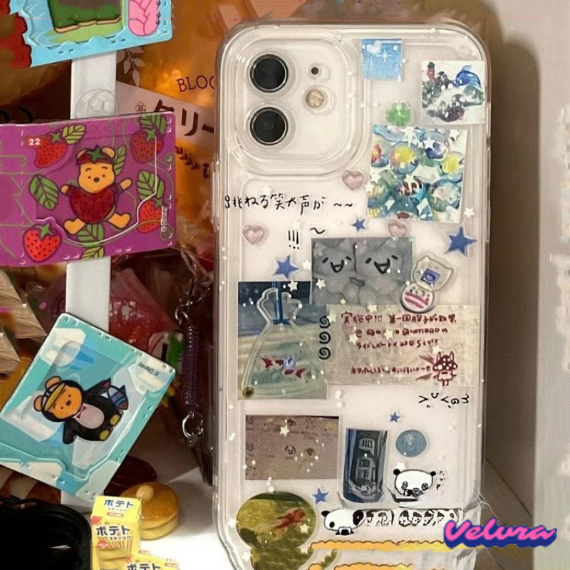 การ์ตูนน่ารักสติกเกอร์สไตล์โปร่งใสรวมทุกอย่าง Soft สําหรับ Iphone 15 14promax 14plus 13pro 11 11pro 12promax XR 7p 8plus