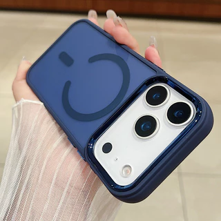 เคสแม่เหล็กเคลือบด้านลายนิ้วมือสีน้ําเงินเข้มสําหรับ iPhone 17 16 15 14 13 12 11 Pro Max Plus Air casing Simple Magnetic hard cover สําหรับ iPhone17Promax กรณี