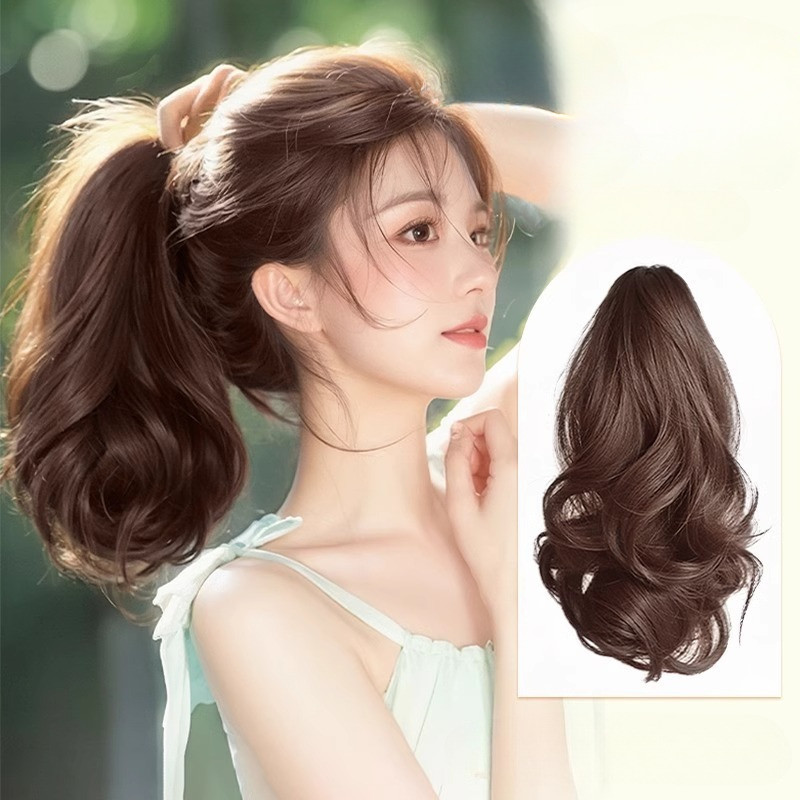 28cm วิกผมหางม้าใหม่ล่าสุด ที่จำลองตามธรรมชาติ ที่มีคลิปหนีบผมขนฟูผู้หญิงผมเปีย