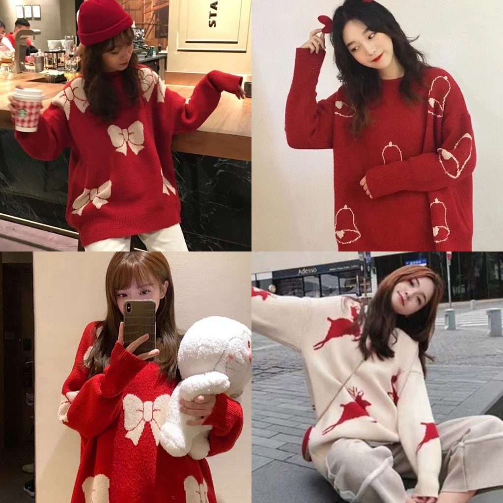 🌟Vivian🌟สเวตเตอร์ แขนยาว ลายคริสต์มาส คอกลม หลายลายให้เลือก ทรงหลวม เสื้อไหมพรม ใส่สบาย สไตล์ลำลอง