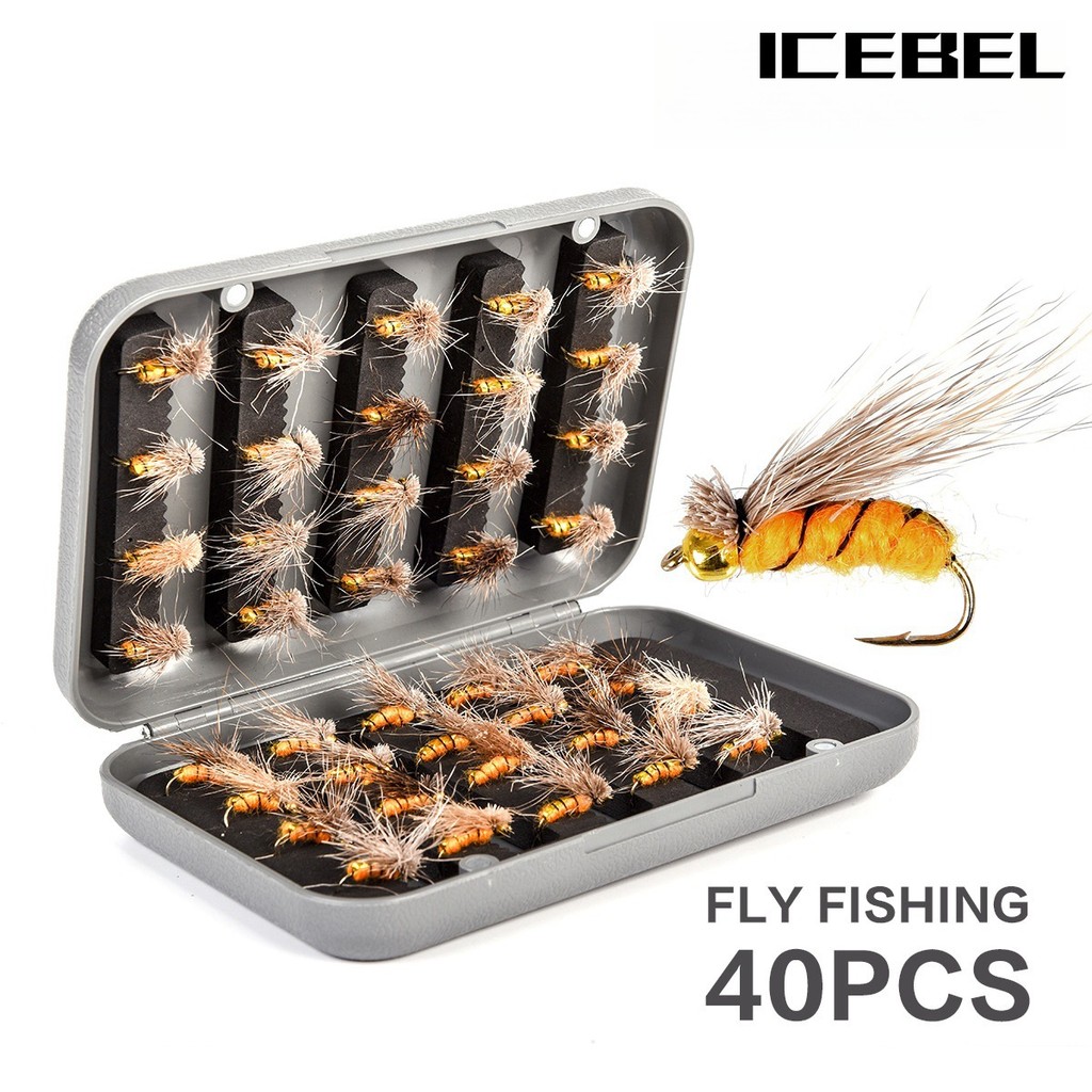 IBEL ชุดเบ็ดตกปลาบิน Big Caterpillar 40 ชิ้น มาพร้อมเหยื่อปลอม บรรจุในกล่อง