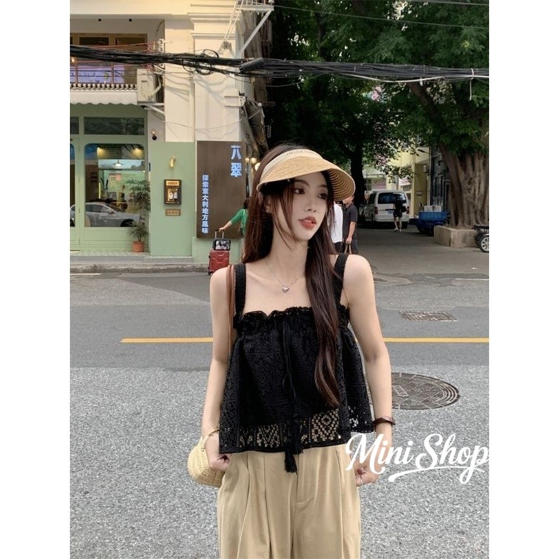 Mini shop🌸พร้อมส่ง🌸เสื้อกล้ามถักไหมพรม สไตล์เกาหลีลายลูกไม้ -C(61622) รูปที่ 5